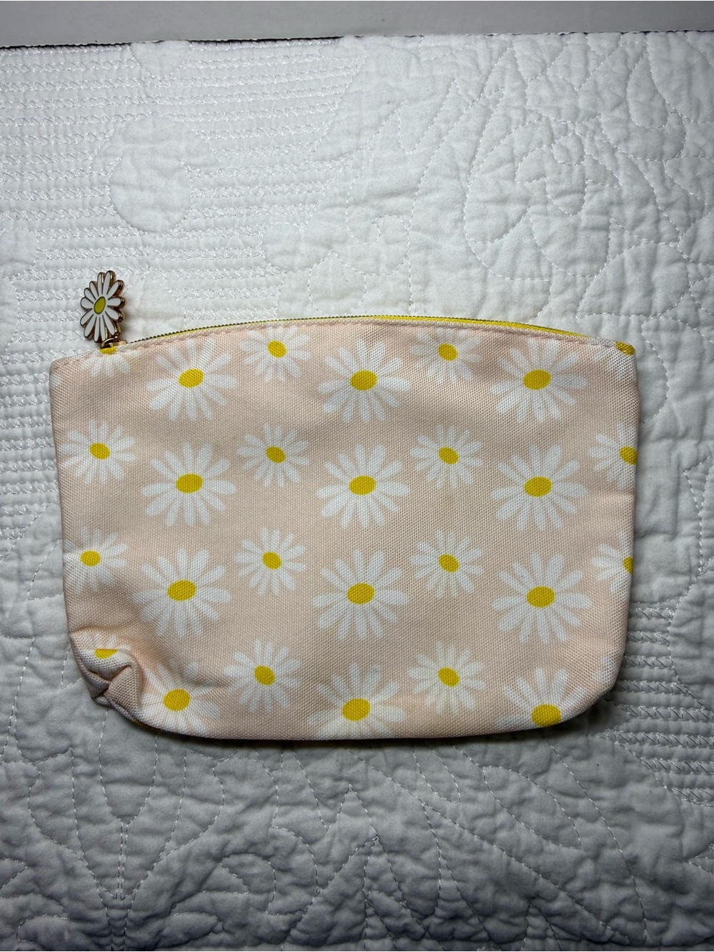 ipsy Peach Daisy Cosmetic Pouch with Yellow Accents